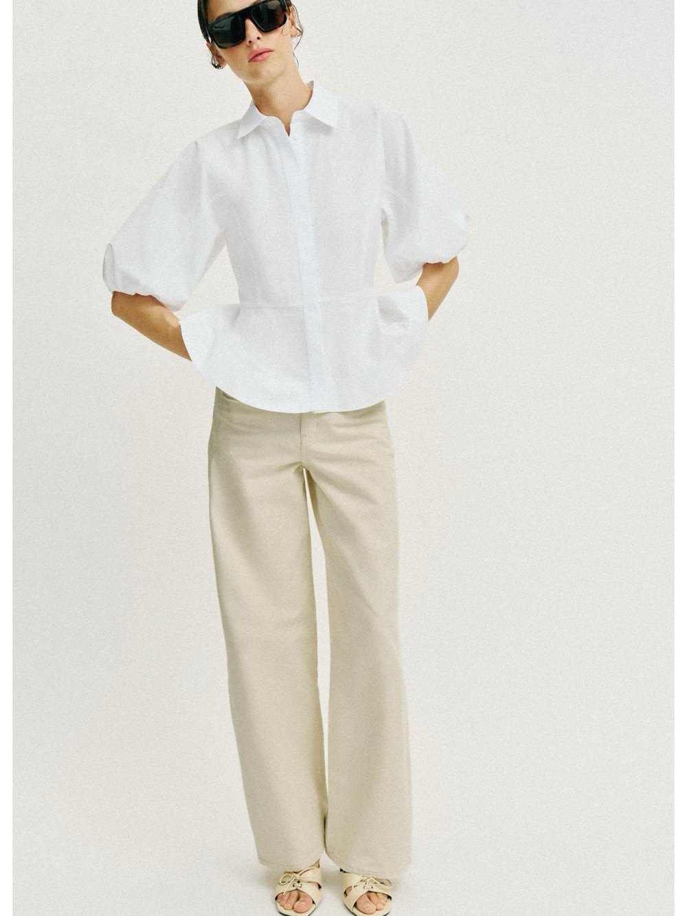 Zara White peplum shirt with Puff Sleeve